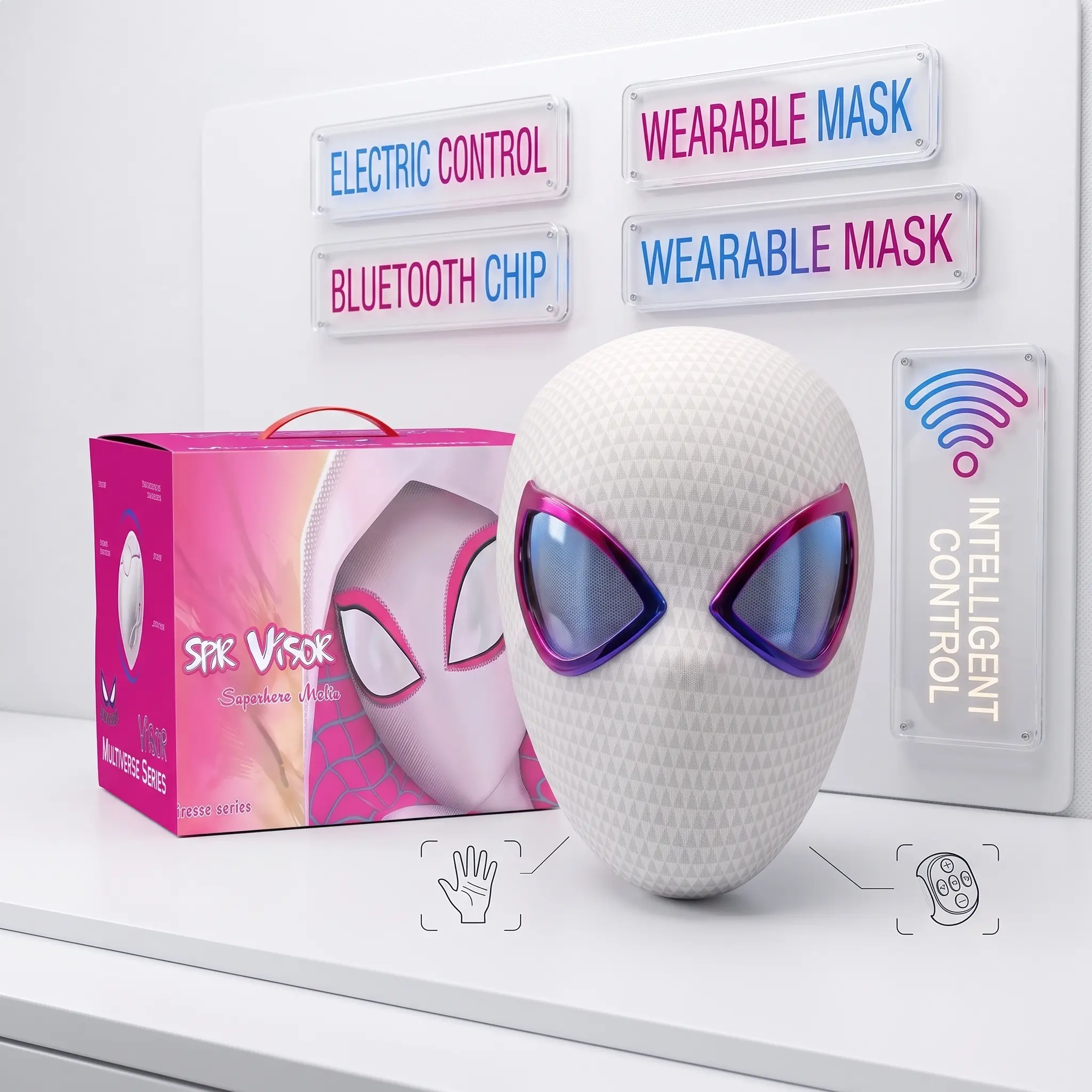 1:1 Remote-Controlled Elastic/ABS Wearable Spider-Man Mask,With lights, Halloween Mask, Cosplay