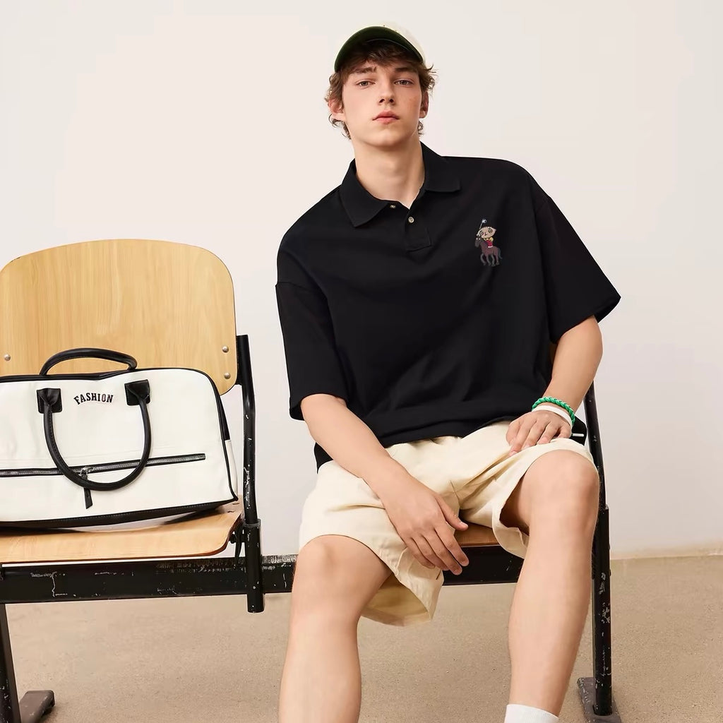 Embroidery parody polo shirt, funny and entertaining couple outfit, cotton short sleeved shirt