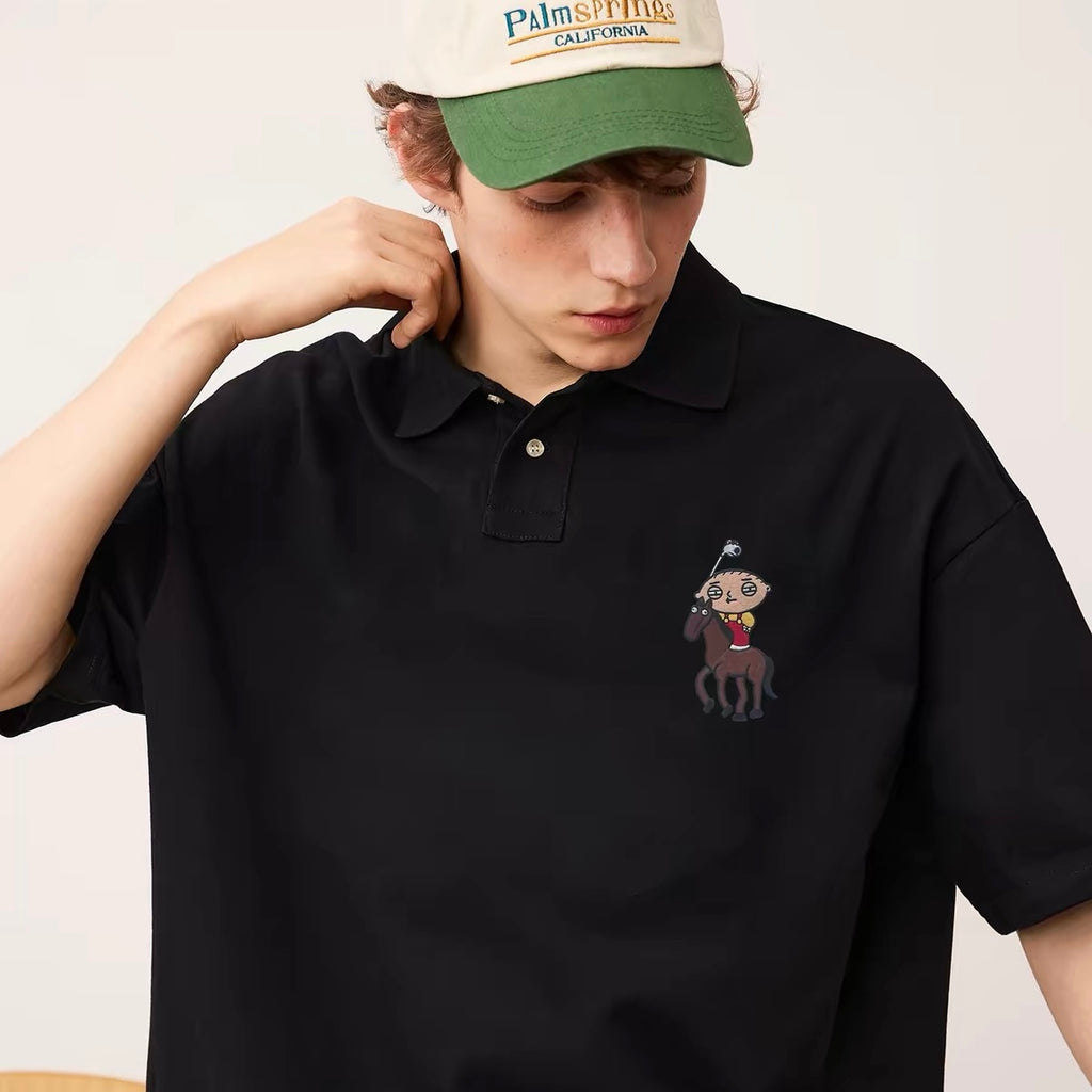 Embroidery parody polo shirt, funny and entertaining couple outfit, cotton short sleeved shirt