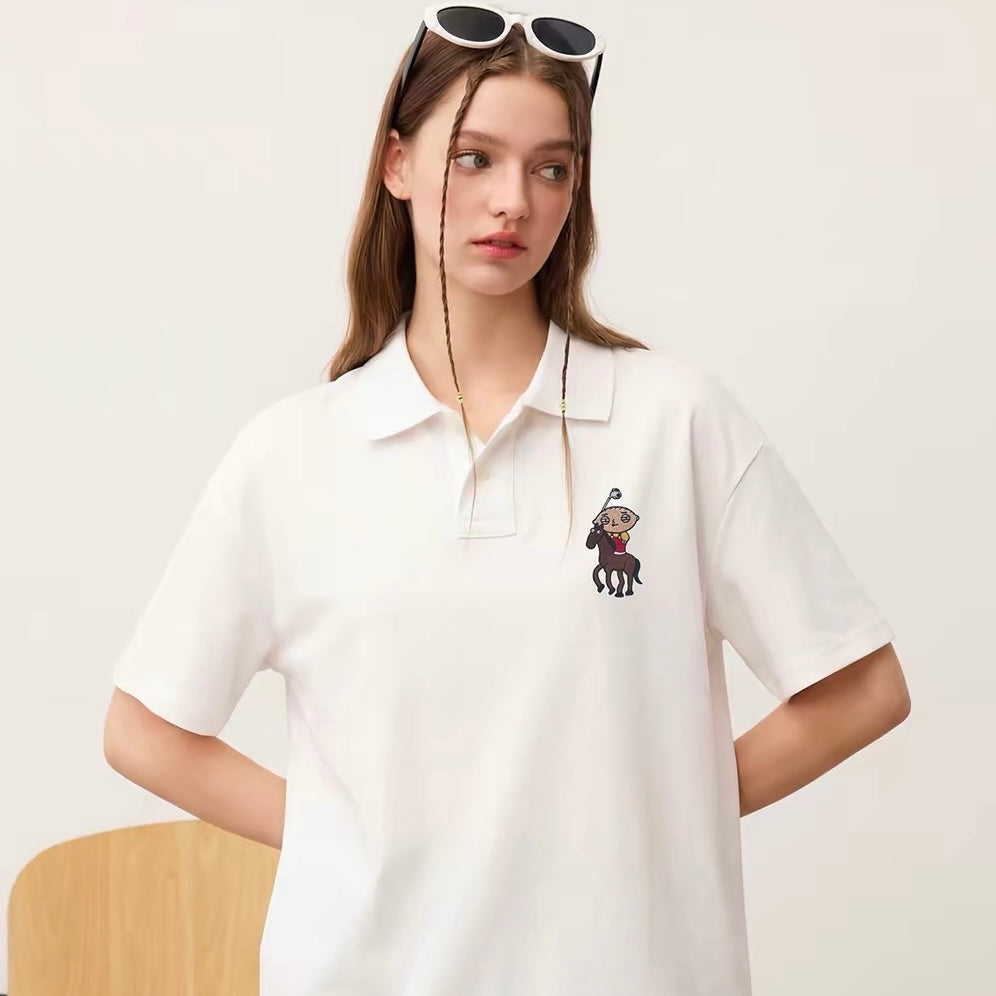 Embroidery parody polo shirt, funny and entertaining couple outfit, cotton short sleeved shirt