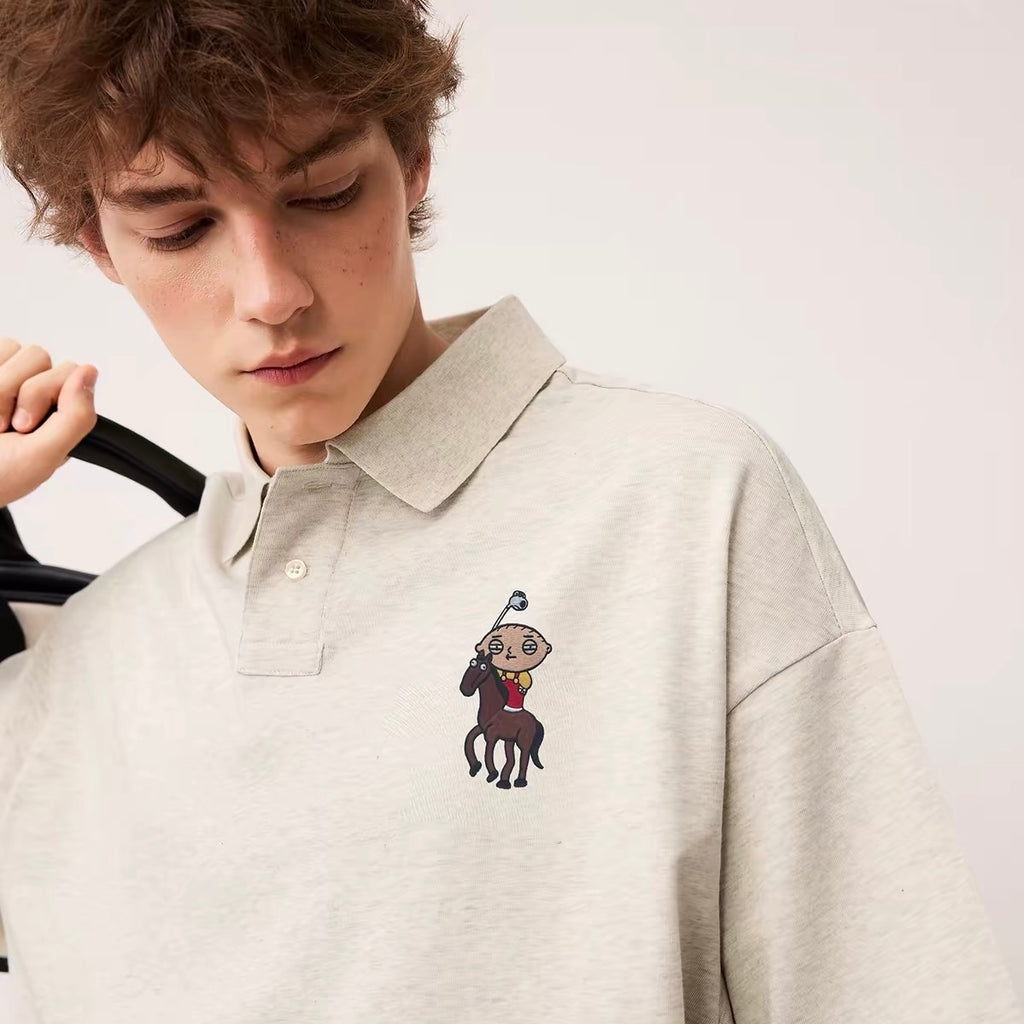 Embroidery parody polo shirt, funny and entertaining couple outfit, cotton short sleeved shirt