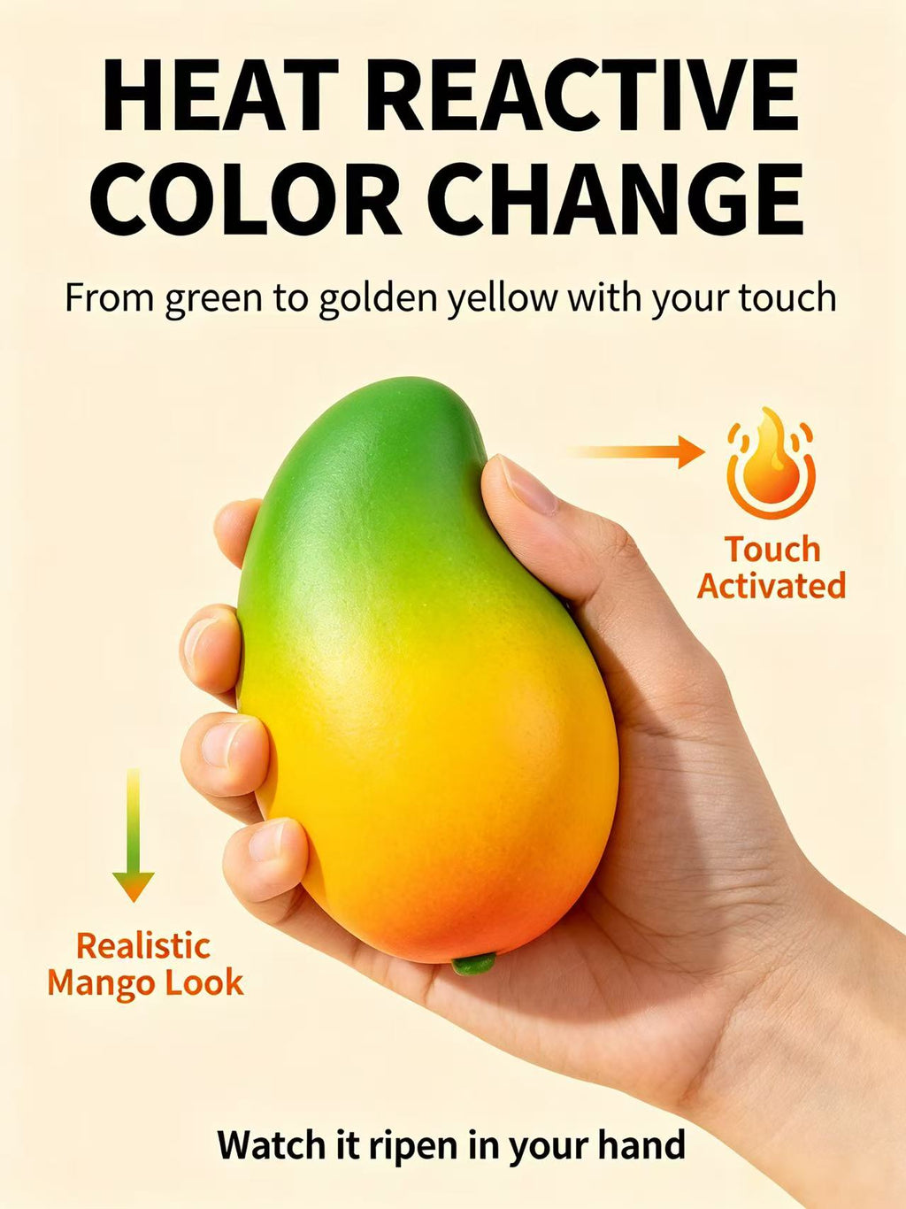 2-pack Heat Reactive Color Changing Mango Squishy Toy, Super Soft Squeeze Fidget Stress Relief Toy for Adults & Kids, Sensory Decompression Toy