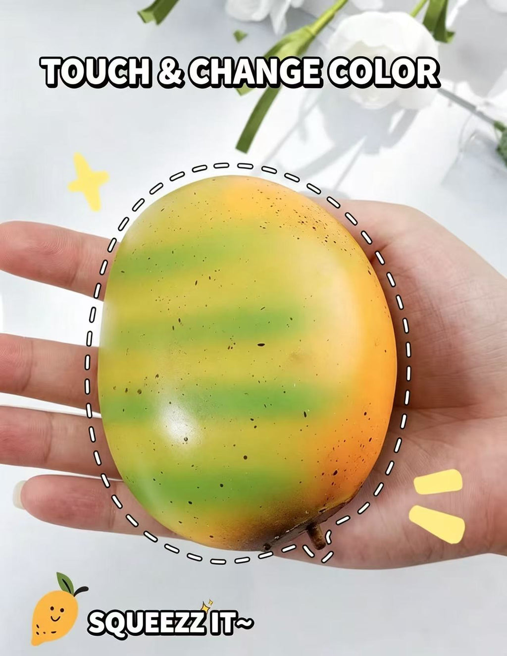 2-pack Heat Reactive Color Changing Mango Squishy Toy, Super Soft Squeeze Fidget Stress Relief Toy for Adults & Kids, Sensory Decompression Toy