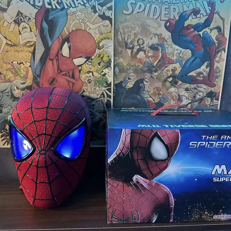 1:1 Remote-Controlled Elastic/ABS Wearable Spider-Man Mask,With lights, Halloween Mask, Cosplay