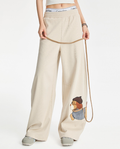 Happy Dog Towel Embroidery Wide Leg Pants for Women, Loose Casual Lazy Drop-Front Versatile Straight Leg Long Pants