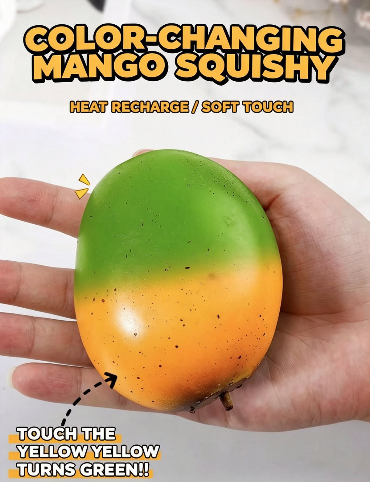 2-pack Heat Reactive Color Changing Mango Squishy Toy, Super Soft Squeeze Fidget Stress Relief Toy for Adults & Kids, Sensory Decompression Toy