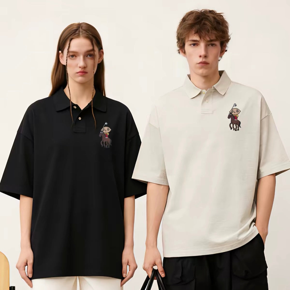 Embroidery parody polo shirt, funny and entertaining couple outfit, cotton short sleeved shirt