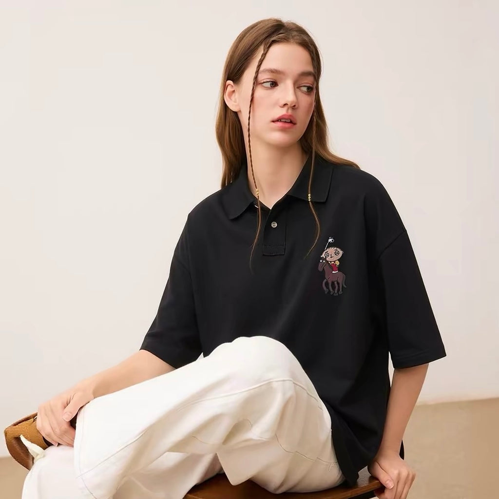 Embroidery parody polo shirt, funny and entertaining couple outfit, cotton short sleeved shirt